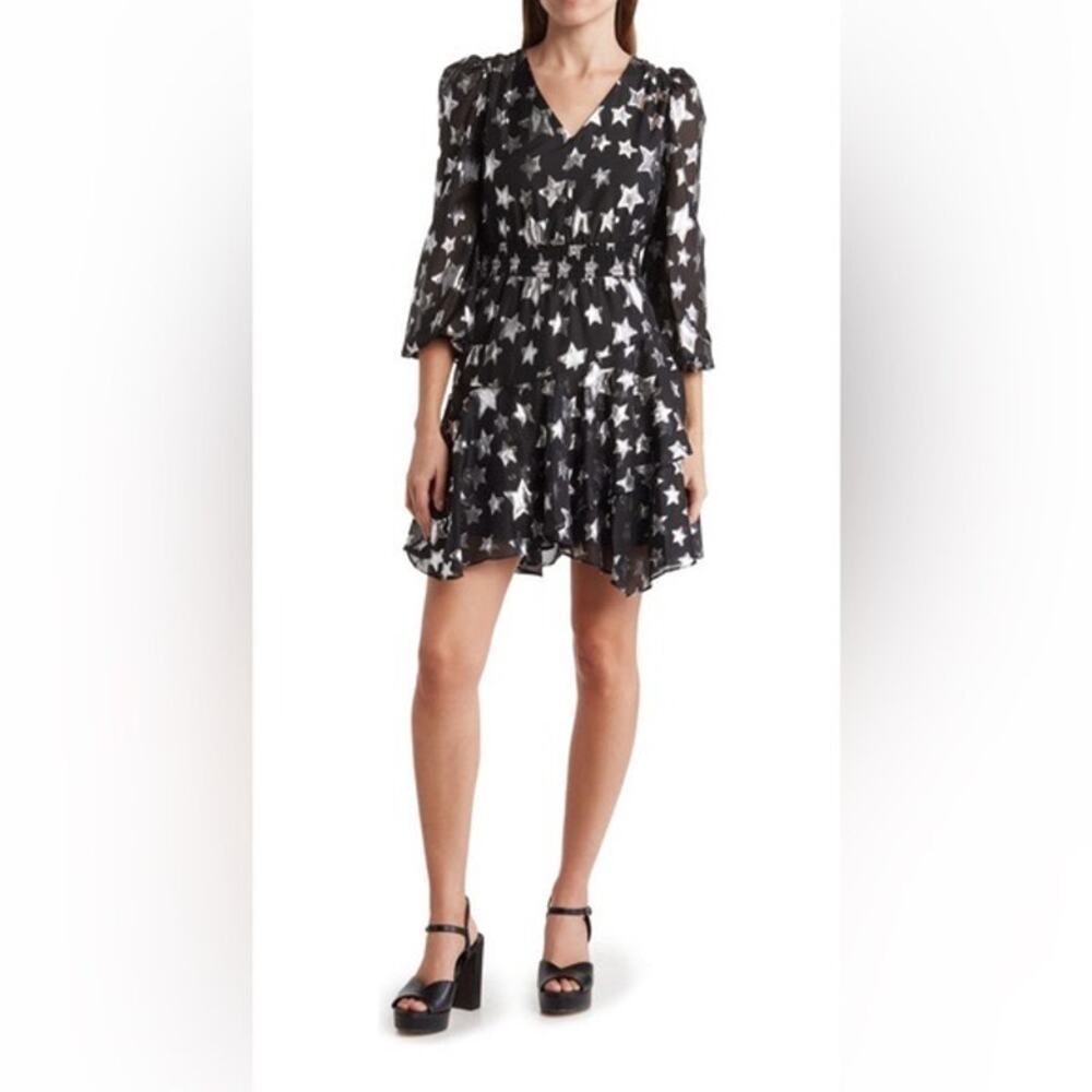 Sam Edelman Women’s Metallic Star A-line Ruffle Mini Dress Size 6